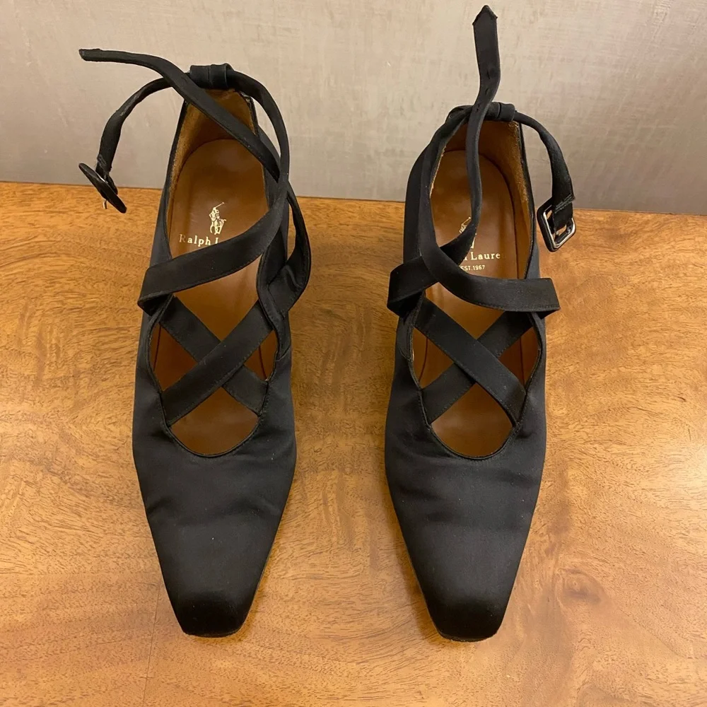 Vintage Ralph Lauren Black Satin Shoes Size 6 - Picture 15 of 16